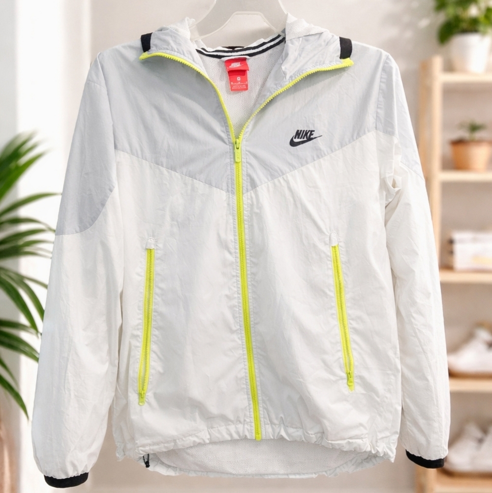 Nike Windbreaker Jacket M White Neon Yellow Oversized Lightweight